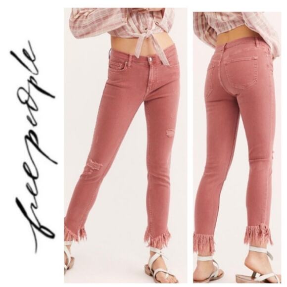 We The Free Denim - We the Free Great Heights Frayed ankle boho pink rust jeans womens 29 pants